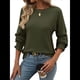 thumbnail image 3 of Camiseta Holgada Informal de Cuello Redondo y Larga Acanalada para Mujer, Ideal para y Otoño Verde L, 3 of 8