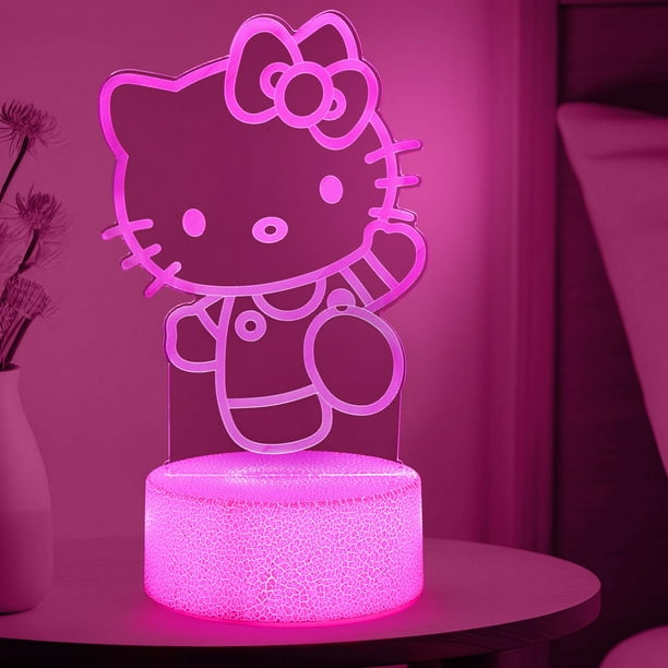 Luz nocturna Sunduck Pink Kawaii Kitty 3D con control por cable