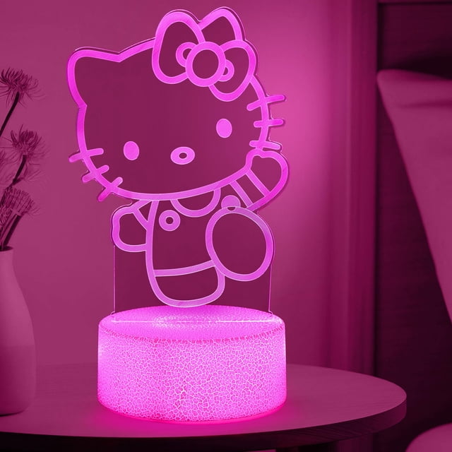 Luz nocturna Sunduck Pink Kawaii Kitty 3D con control por cable