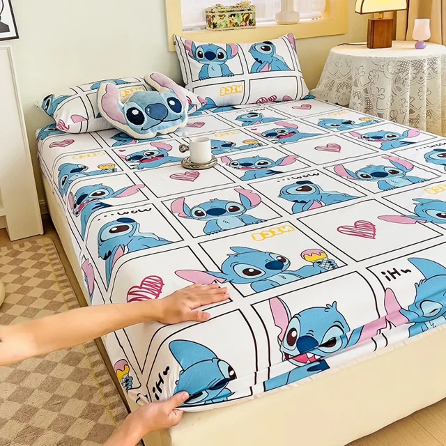 -sábanas estampadas de Lilo & Stitch para niños, protectores de colchón antideslizantes de dibujos animados, respetuosos con la piel, ropa de cama