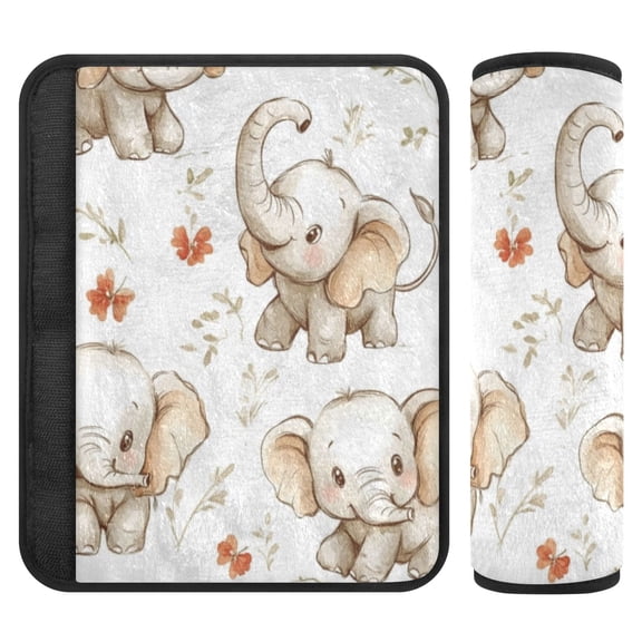 2 Car Seat Belt Covers S Size 6.5*6.5 Inches Car Seat Belt Shoulder Pad Backpack Shoulder Pad Stroller Belt Cover Cute Cartoon Elephant