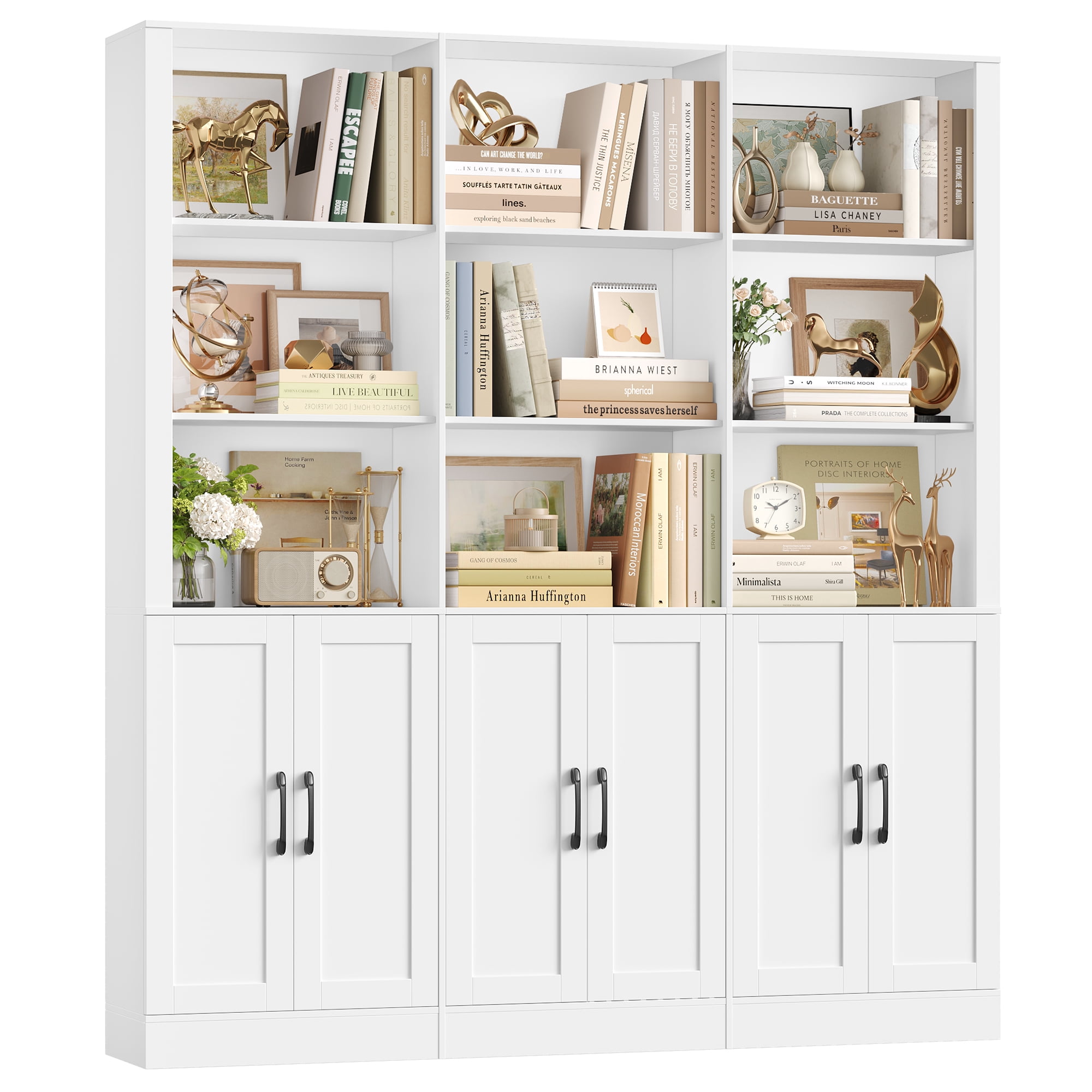 Homfa 70″ Tall Bookshelf and Bookcase with Cabinets, 63'' Wide Triple Row Display Shelves, 15 Cubes 5-Tiers Large Bookcase for Living Room Home Office, White