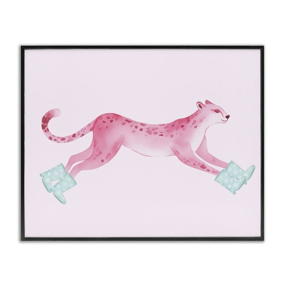 Stupell Industries Running Leopard in Boots Animals Painting Black Framed Art Print Wall Art, 14 x 11