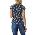 thumbnail image 3 of Unique Bargains Women's Ruffle V Neck Cap Sleeve Chiffon Floral Blouse Top S Dark Blue, 3 of 6
