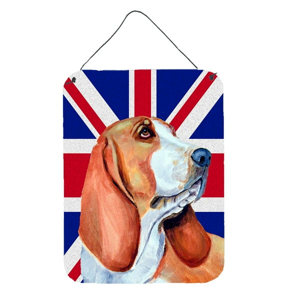 Basset Hound with English Union Jack British Flag Wall or Door Hanging Prints
