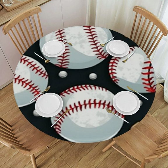 Sport Ball Round Fitted Tablecloth with Elastic Edged Wipeable Table Cloth for Kitchen Dining Party()