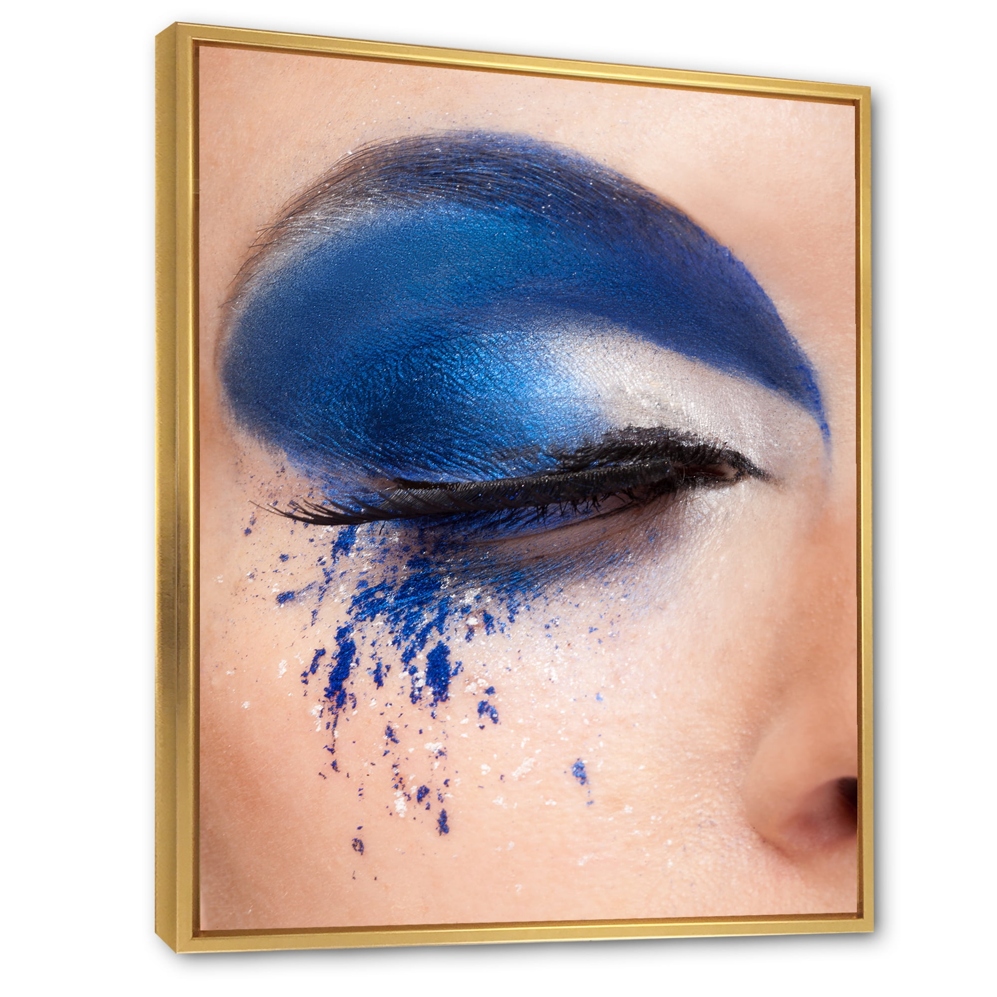 Designart 'Closed Woman Eye With Blue Fantasy Make Up' Modern Framed Canvas Wall Art Print