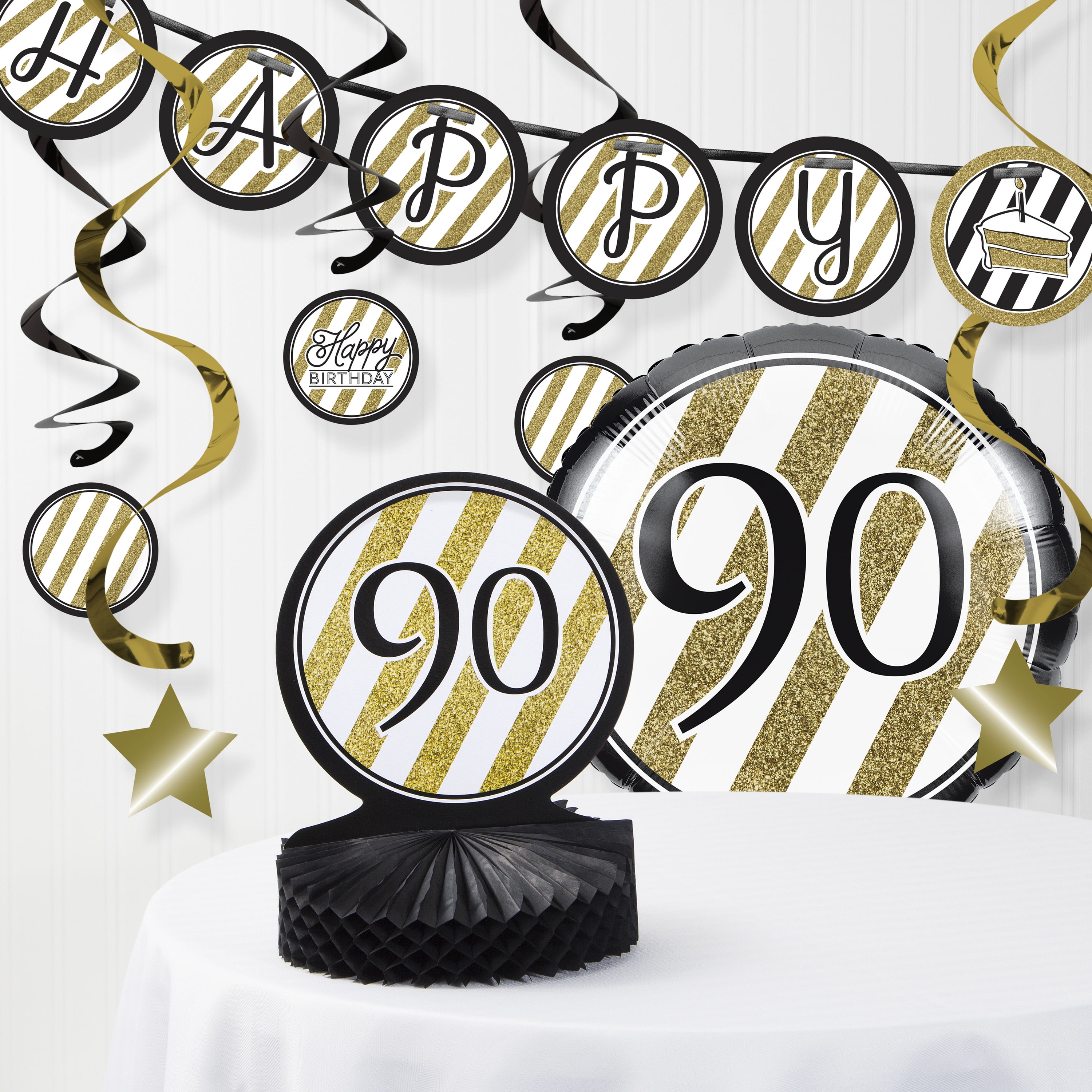 Black and Gold 90th Birthday Lunch Napkins 90 Birthday Party Decoration 