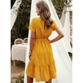 thumbnail image 3 of Women's Vertical Striped Short Sleeve Ruffle Flowy Swing Dress with Belt, 3 of 3