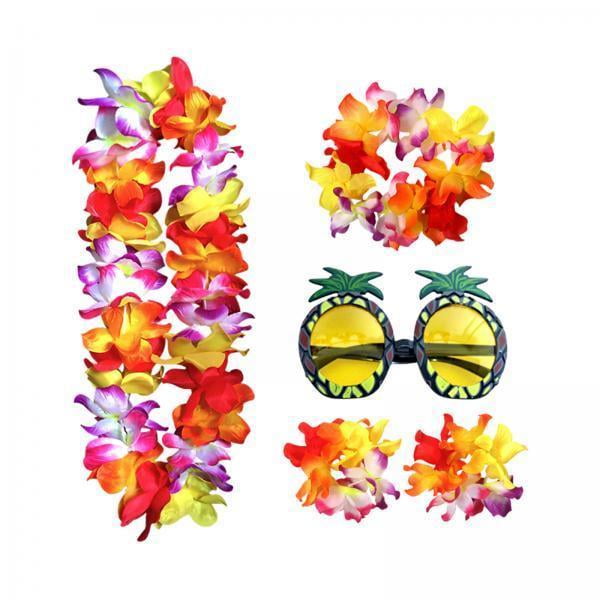 Conjunto De 2 Collares Hawaianos Para Disfraz De Playa Para Mujer, Vestido Elegante, Decoración, Diadema, Multicolor