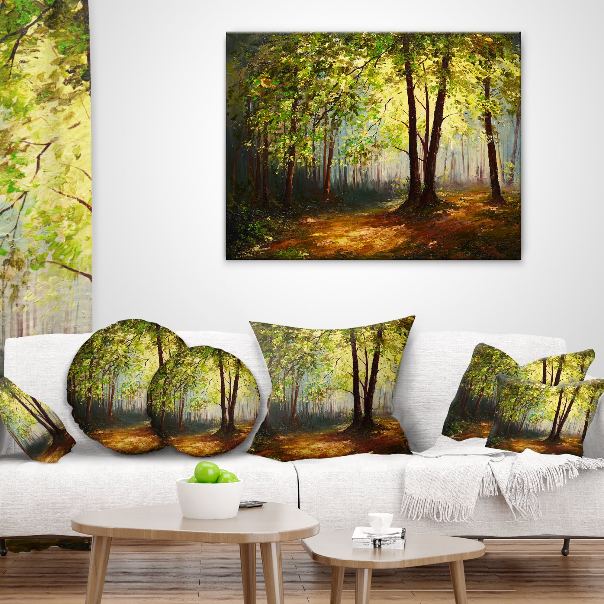 Designart Summer Forest - Landscape Printed Throw Pillow - 12x20
