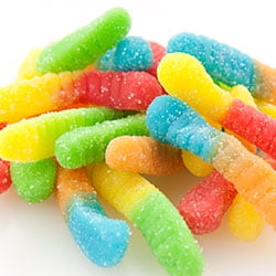 SweetGourmet Sour Mini Neon Gummi Worms | Blue Raspberry, Lemon, Orange, Cherry, Green Apple | Bulk Candy Gummy | 15oz