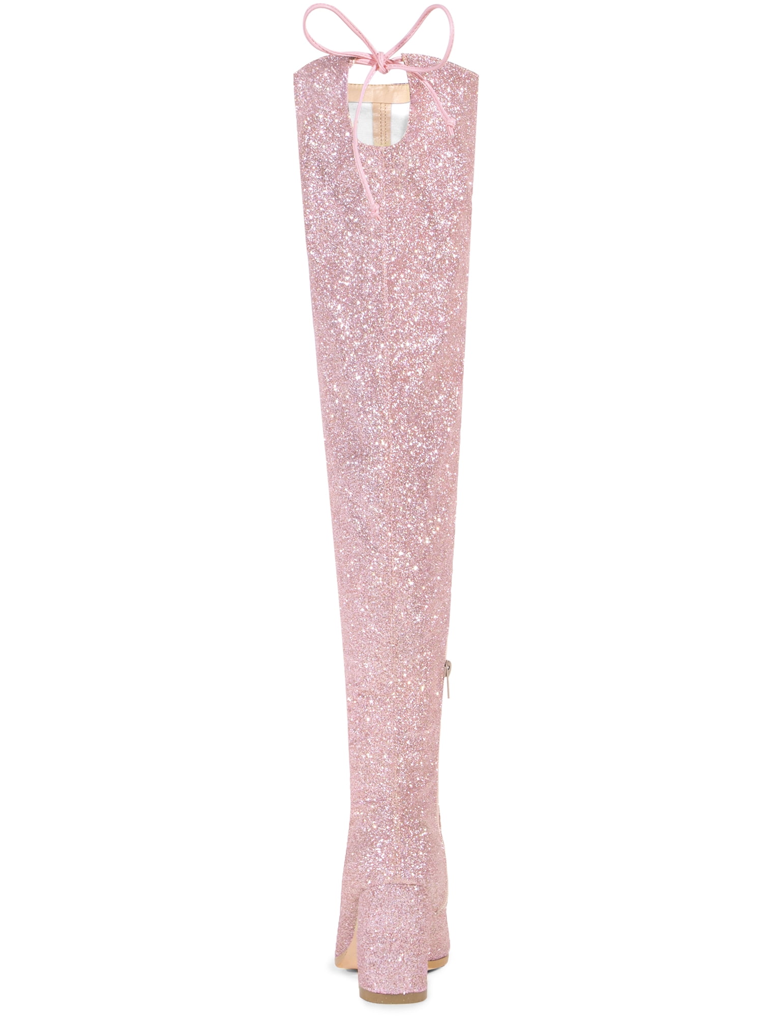DARING DIVA Women's Glitter Round Toe Chunky Heel Over the Knee High Boots Pink 9