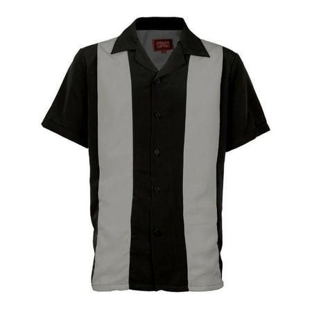 Maximos - Men's Retro Two Tone Bowling Dress Shirt Light Gray Stripe