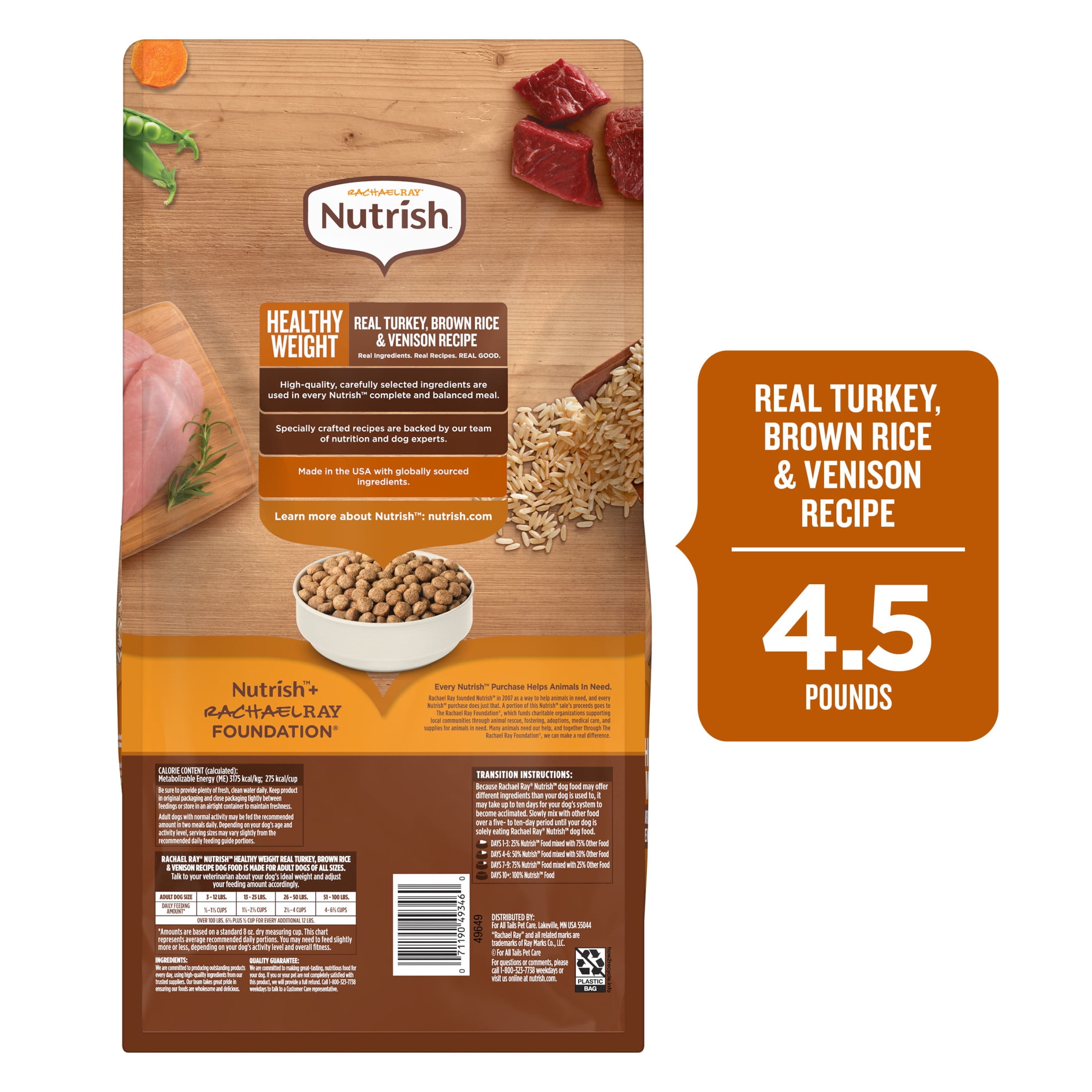 Rachael Ray Nutrish Healthy Weight Dry Dog Food Real Turkey, Brown Rice & Venison , 4.5lb