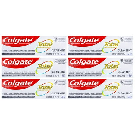 Colgate Total Toothpaste, Clean Mint, Travel Size 0.88 oz (24.9g) - Pack of 6