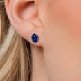thumbnail image 3 of Gem Stone King 14K Yellow Gold Blue Created Sapphire Double Notch Stud Earrings | 3.20 Cttw | Gemstone September Birthstone | Oval 8X6MM | Gold Earrings for Women Men, 3 of 6