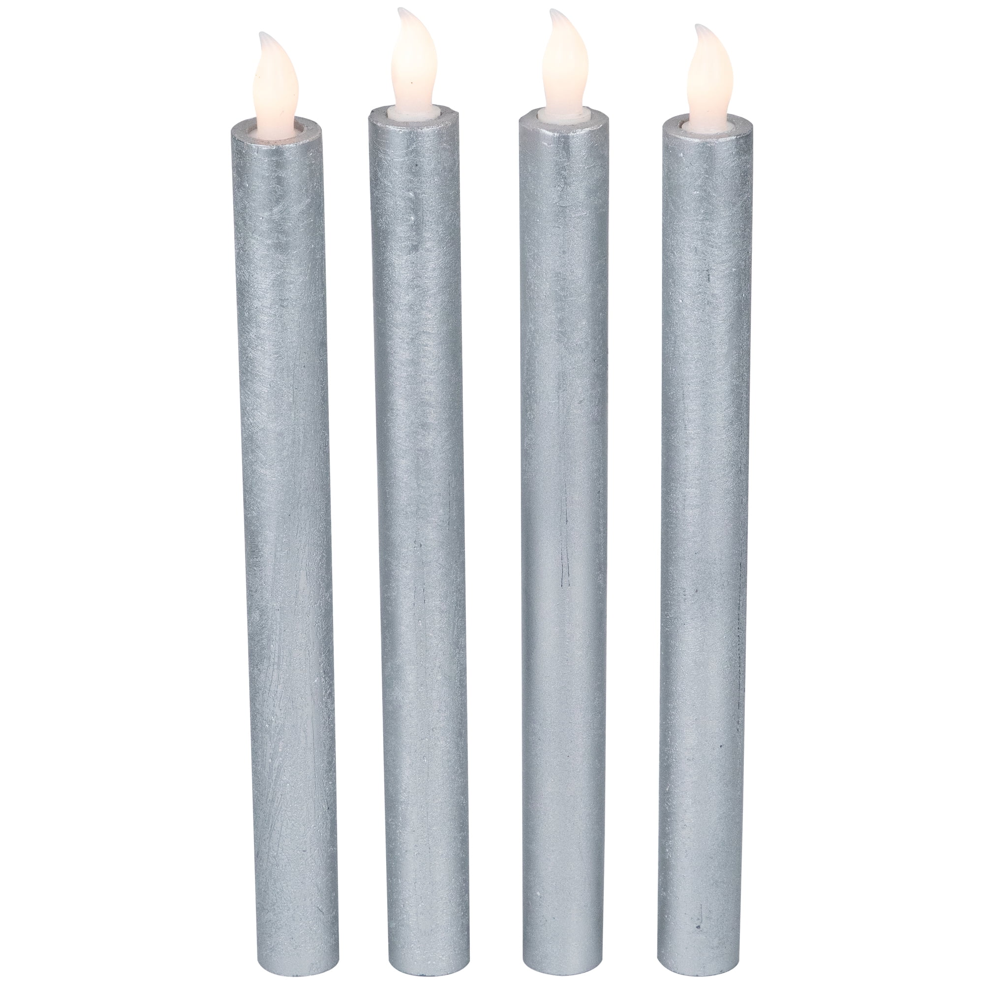 Northlight Set of 4 Brushed Silver-tone LED Flameless Wax Flickering Taper Candles 9.5"