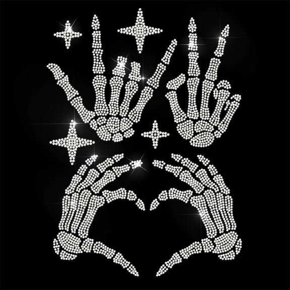 Rhinestone Iron on Transfer Skeleton Hand Gesture Bling Diamond Hotfix Patches for Clothes 11.6"x8.2" Large Iron On Sequin Applique for Jeans Jacket Bag T-Shirts Shoes DIY Decor Colorful