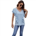thumbnail image 2 of Blusas Informales Elegantes para Mujer, Blusas con Cuello en V, Botones y Mangas con Volantes. Azul S, 2 of 10