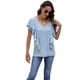 thumbnail image 2 of Blusas Informales Elegantes para Mujer, Blusas con Cuello en V, Botones y Mangas con Volantes. Azul L, 2 of 10