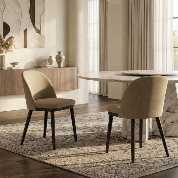 QinaQin 2PC Modern Fabric Upholstered Dining Chairs,Armless Kitchen Side Chairs with Curved Backrest and Wood Legs,for Restaurant Cafe,Camel