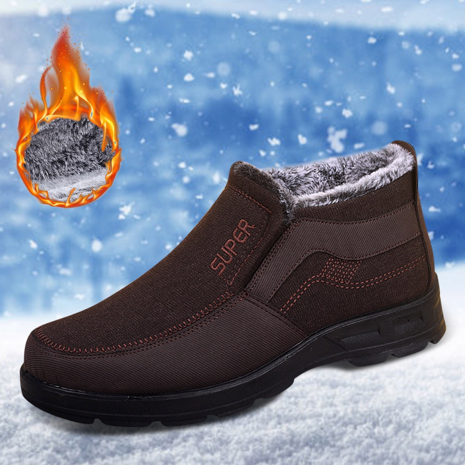 Chenyee Men's Winter Slip On Warm Ankle Boots Outdoor Water-proof Non Slip Fleece Lined Hiking Shoes
