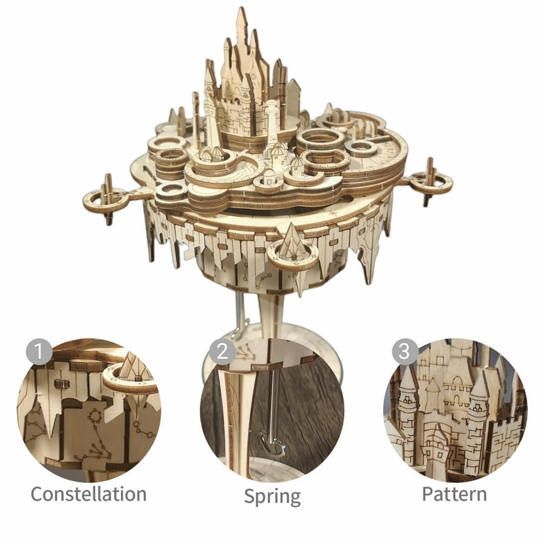 3D Wooden Puzzle Castle in the Sky DIY Music Box Model Kit for
