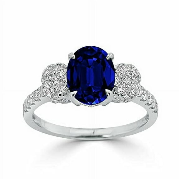 HeartsAndYou Oval Cut Natural Sapphire Cluster Accent & Moissanite Ring 14k SOLID White Gold