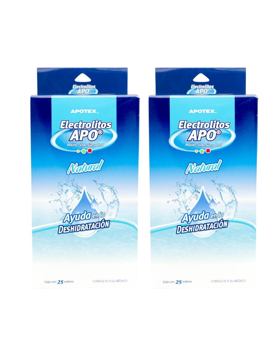 2 PACK Electrolíto Apo en Polvo Sabor Natural-25 Sobres de 27.9g c/u