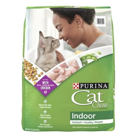 Purina Cat Chow Dry Cat Food, Healthy Weight & Hairball Indoor Whole Grain Chicken, 15 lb Bag