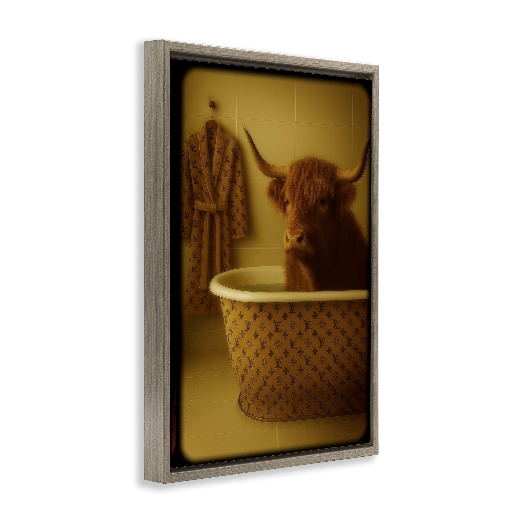 Stupell Industries Couture Highland in Luxury Tub Brown Framed Floater Canvas Wall Art, design by Grotto Studios