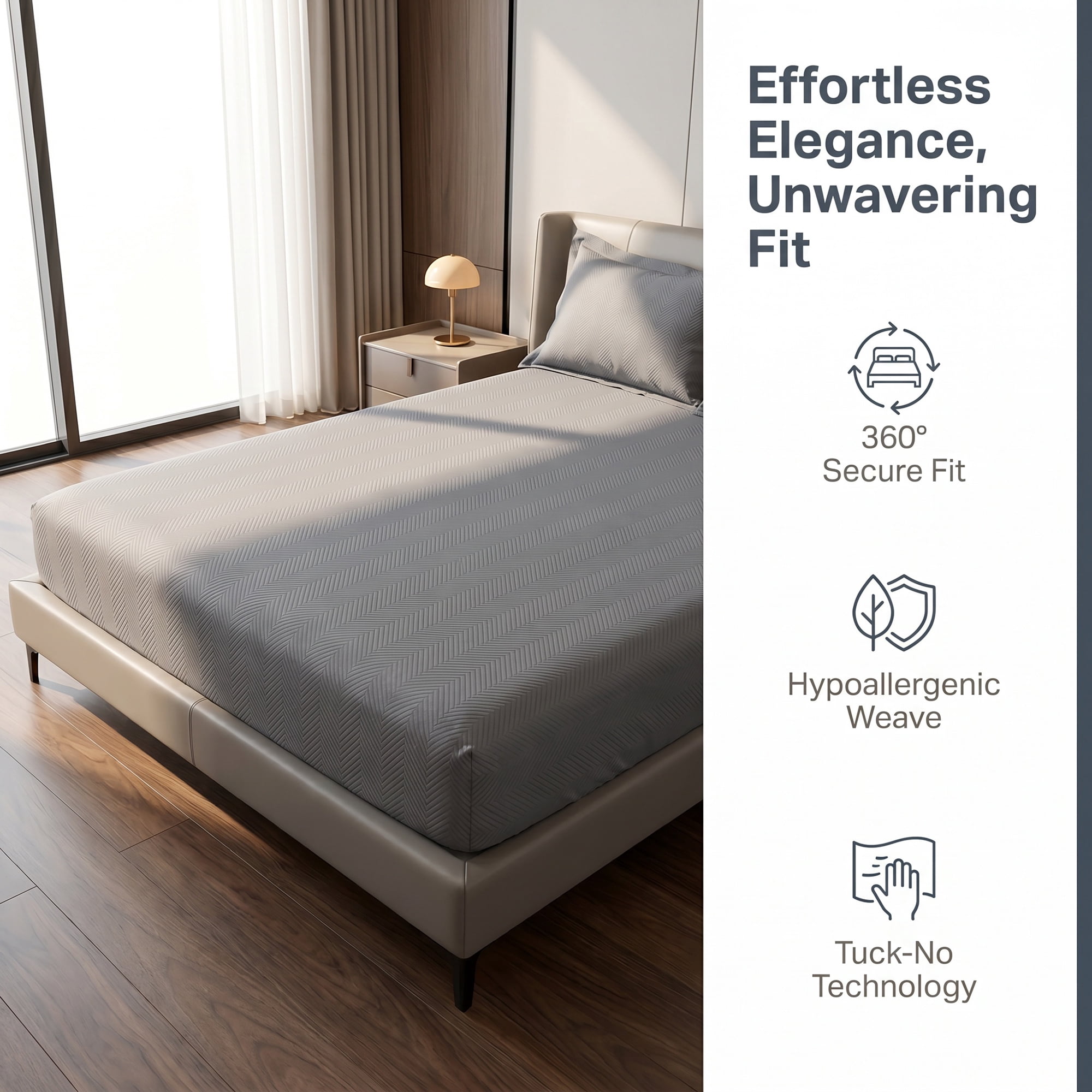 Unique Bargains Fitted Sheet Polyester Ripple Bed Sheets for Sleep Dark Grey 60.2"x79.9"