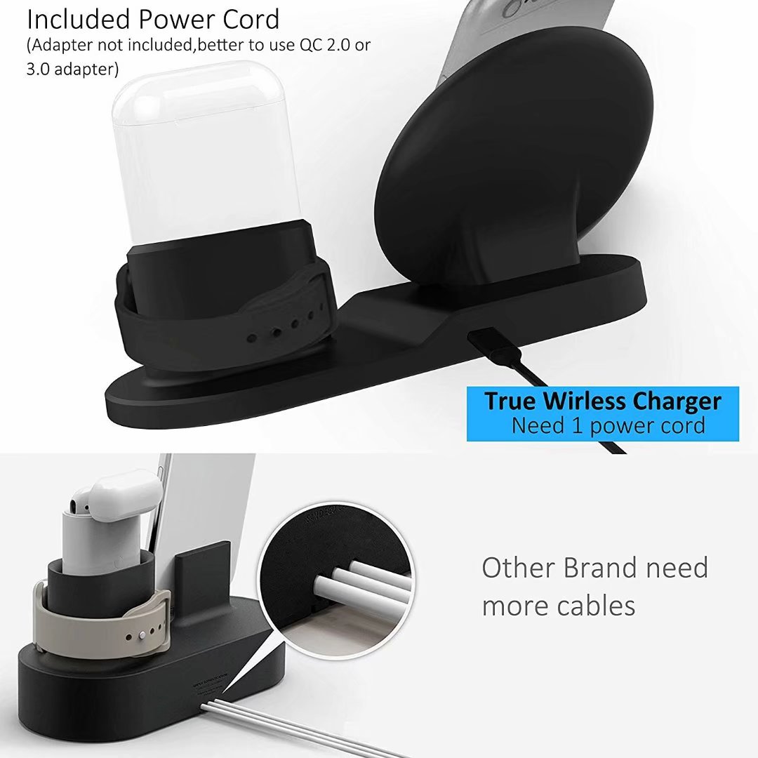 Wireless Charger 3 in 1 Wireless Charging Dock Compatible with Apple Watch and Airpods Charging Station Qi Fast Wireless Charging Stand Compatible iPhone X XS XR Xs Max 8 8 Plus - image 4 of 9