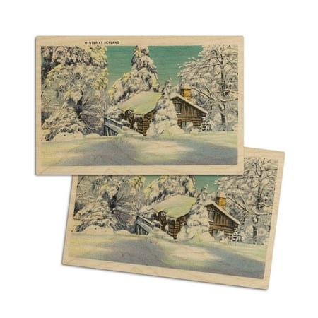 

Shenandoah National Park Virginia Snowy Winter Scene along Skyline Drive Snowy Cabin (4x6 Birch Wood Postcards 2-Pack Stationary Rustic Home Wall Decor)