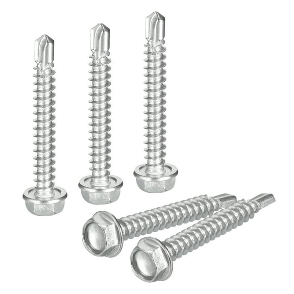 Uxcell 50 Pack #8 x 1-1/4" Self Drilling Screws, 410 Stainless Steel Self Tapping Screws for Metal, Hex Washer Head Sheet Metal