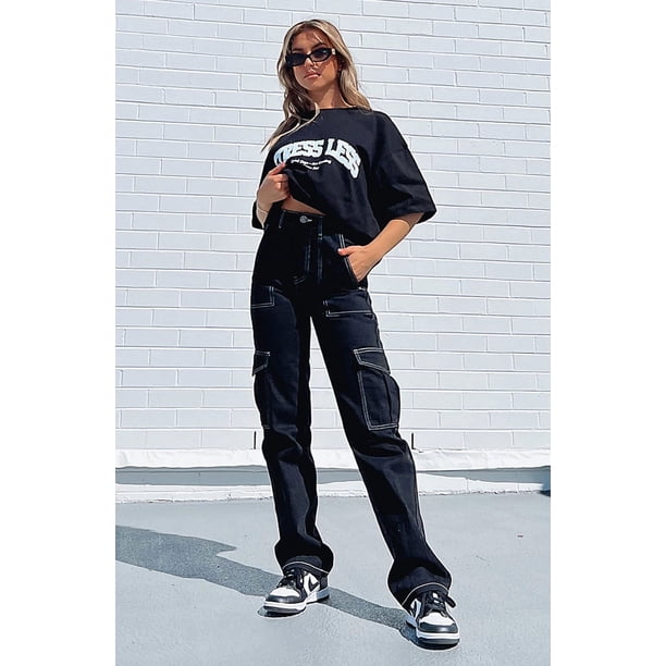 Pantalones de mujer de otoño e invierno, monos multibolsillos rectos con costuras de moda personalizadas