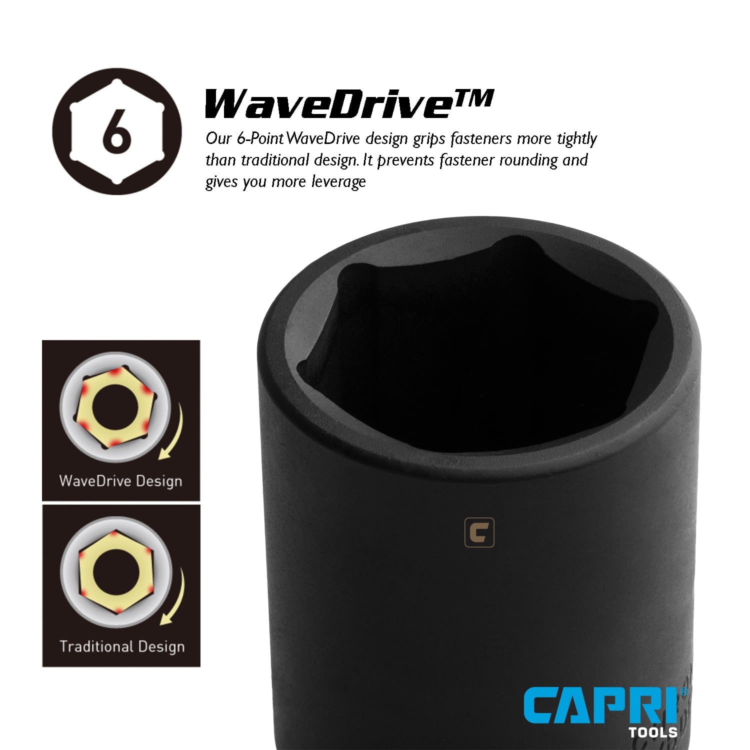 Metric 10 to 24 mm Capri Tools Shallow Impact Socket 1/2-Inch Drive 6-Point