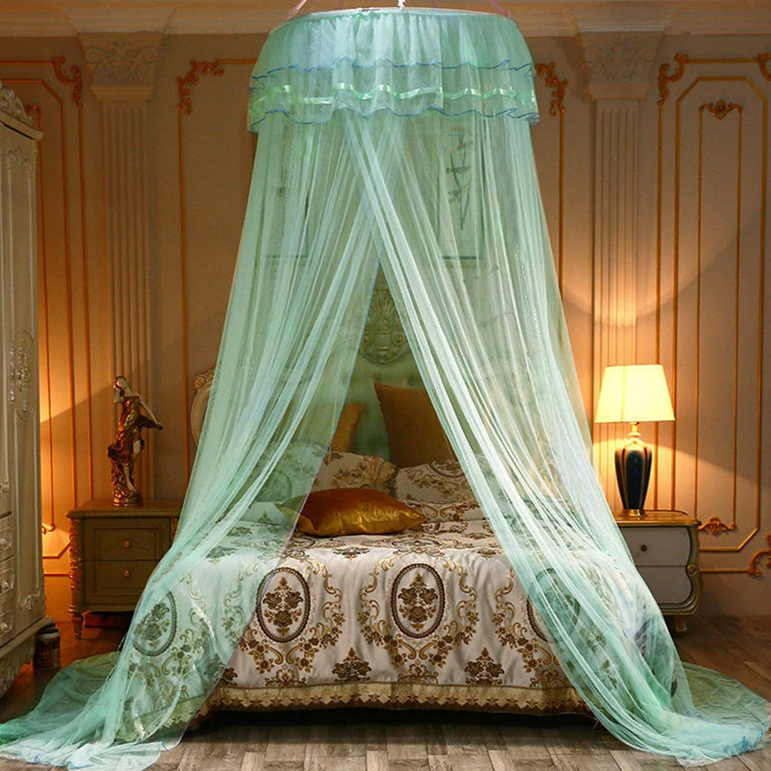 Bed Canopy Lace Mosquito Net for Girls Beds, Unique Princess Play Tent Mesh Canopies Large Lace Dome Curtain Drapes Home & Travel (Green)