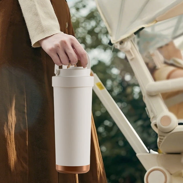 Taza de café con revestimiento cerámico y pajita para viajes | Vaso térmico de doble pared para bebidas frías o calientes | Taza portátil con asa para el hogar, la oficina o para uso al aire libre