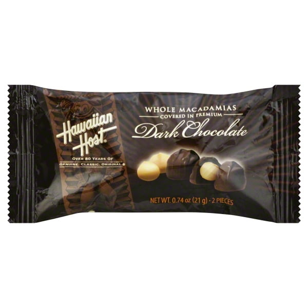 Hawaiian Host Whole Macadamias Covered in Premium Dark Chocolate, 0.74