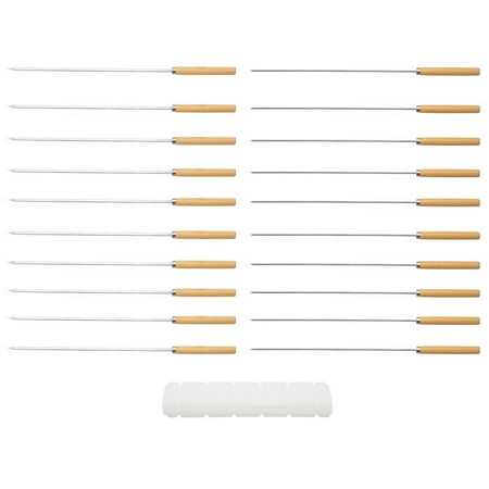 

Ekeka Clearance ! 21pcs Kebab Stick Set Stainless Steel Bar Meat Vegetable Flat Round Wood Handle