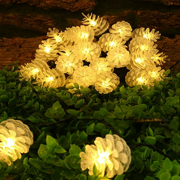 EWASWON Christmas Solar Pinecone Light String, 5m 20 LED, Yellow Warm Color, 8 Function Flashing, Weather Resistant, Outdoor Holiday Christmas Garden Patio Decor