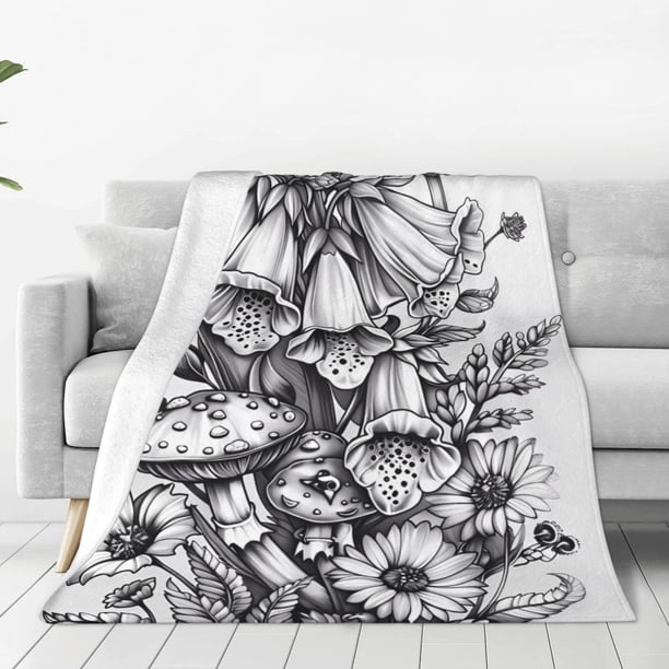 Balery Monochrome Botanical Illustration Manta de Felpa Suave y Acogedora – Cobija de Franela Aterciopelada para Cama, Lavable y Cálida para Sofá, Mascotas, Transpirable-40"x30"