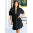 thumbnail image 5 of Women's Black Leopard Patchwork Shift Mini Dress with Puff Sleeves | XL, 5 of 5