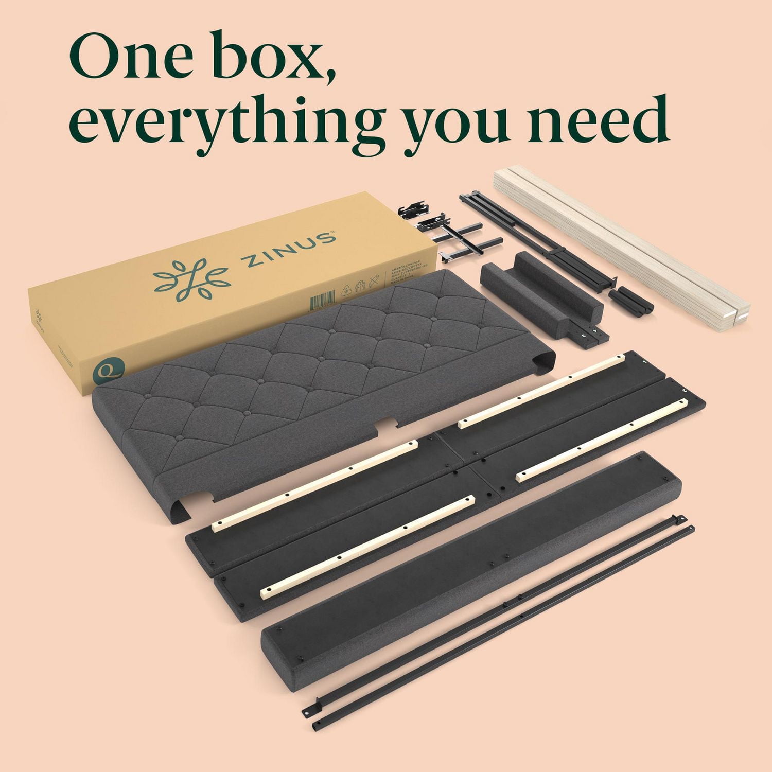 Zinus Shalini Cadre de lit plateforme rembourré 14 po, Gris foncé