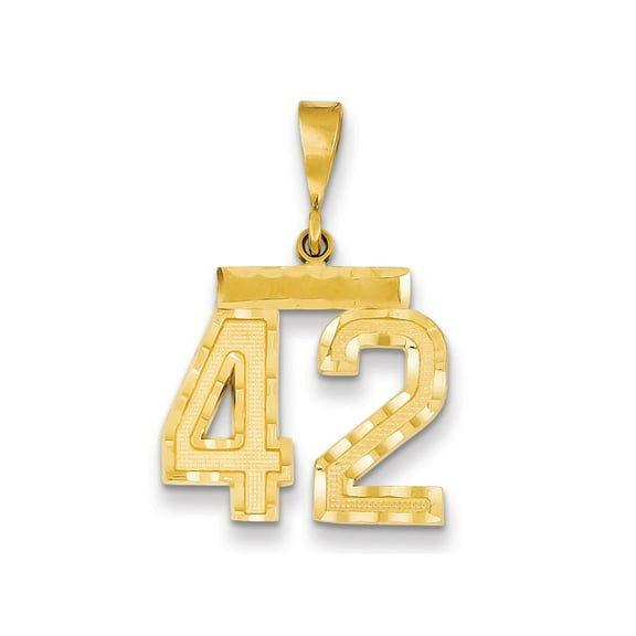 Real 14kt Yellow Gold Medium Diamond-cut Number 42 Charm Pendant; for Adults and Teens; for Women and Men