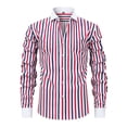 thumbnail image 2 of Dresfit Men's Dress Shirt Solid Button Down Shirts Spring Big and Tall Long Sleeve Striped Tops Summer Slim Fit Lightweight Office Business Shirt Red L, 2 of 6