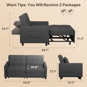 3 in 1 Convertible Sofa Bed, 58 Sectional Sleeper Sofa with Adjustment Backrest & Side Pocket, Pull out Couch for Living Room, Bedroom, Apartment, Dark Gray