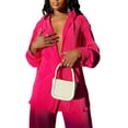 thumbnail image 4 of hirigin 2 Pieces Female Suit Set, Solid Color Lapel Long Sleeve Button Down Shirt+ Long Loose Pants for Women, S/M/L/XL/XXL, 4 of 5
